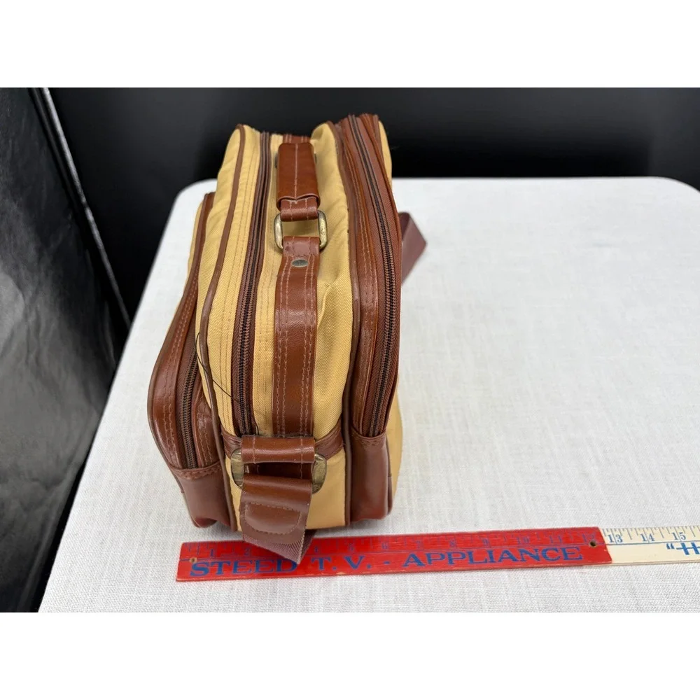 Canon Vintage Camera Bag Tan Brown Shoulder Strap Multi-Pocket Case